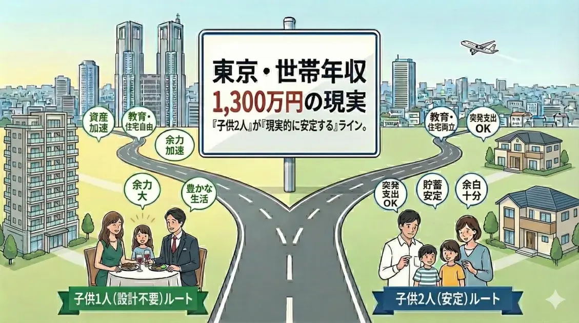 東京で世帯年収1,300万円の手取りと生活レベルは?【子なし/子供あり比較】 のアイキャッチ画像