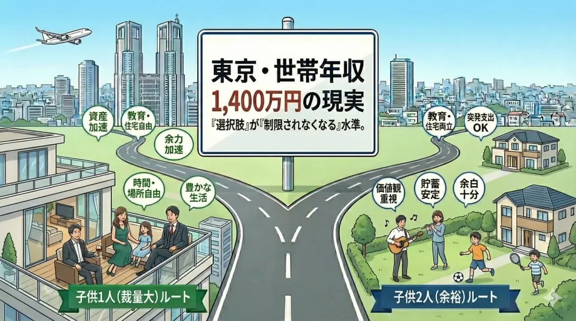 東京で世帯年収1,400万円の手取りと生活レベルは？【子なし／子供あり比較】 のアイキャッチ画像